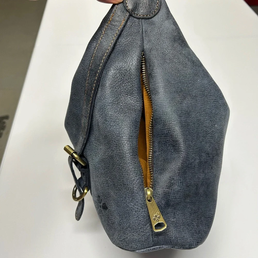 Patricia Nash Leather Hobo‎ Shoulder Bag Slouchy Buckle Straps Textured Blue